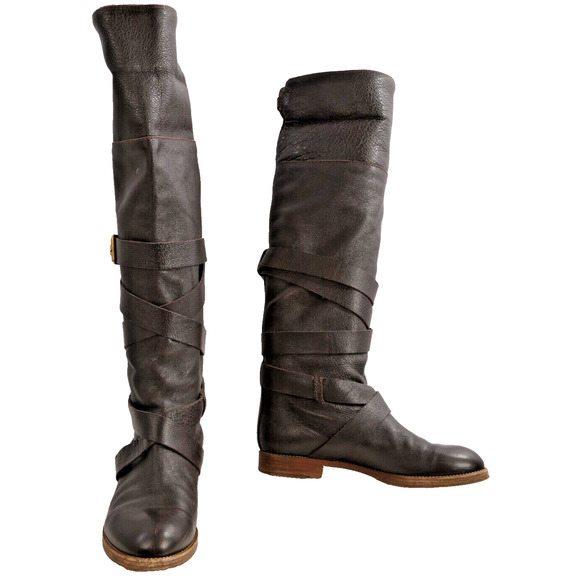 Chloe’ Prince Paddington Brown Leather Knee High Boots Size 39